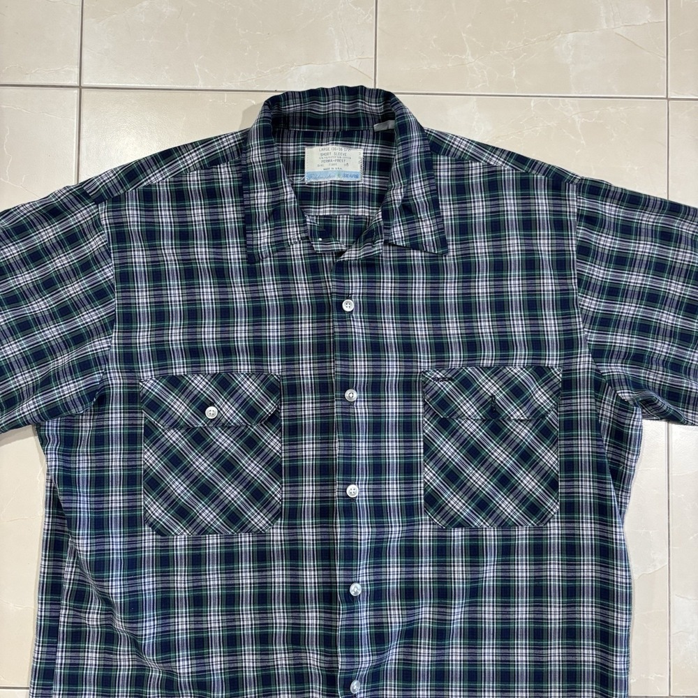 Vintage 70s 80s Sears Field master Button Shirt Plaid Men's L (fits XL) USA Made